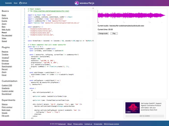 Wavesurfer React screenshot