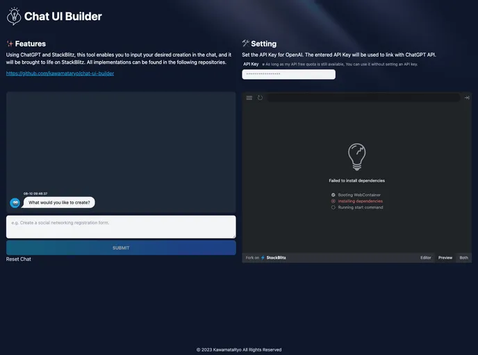 screenshot of Chat UI Builder