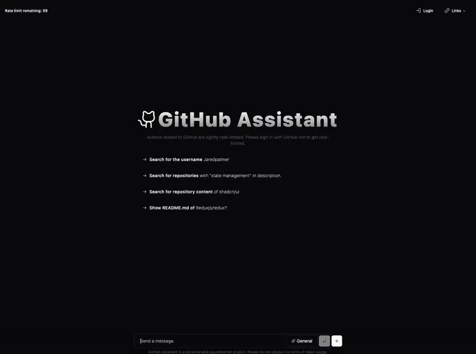 screenshot of Generative UI Github Assistant