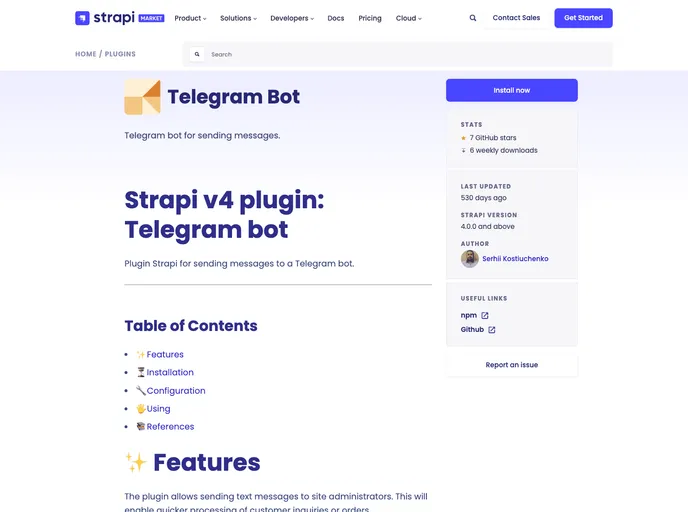 screenshot of Telegram Bot Strapi