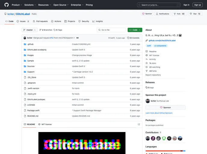 screenshot of GlitchLabel