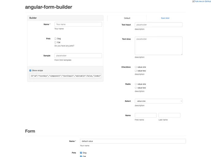 screenshot of Angular Form Builder