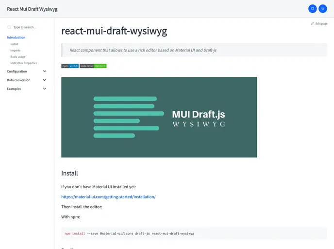 screenshot of React Mui Draft Wysiwyg