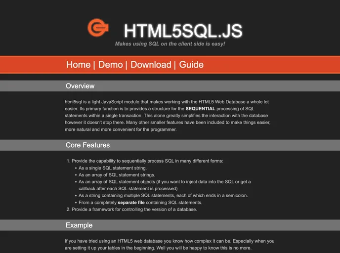 screenshot of Html5sql