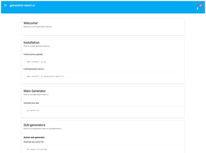 screenshot of Generator React UI