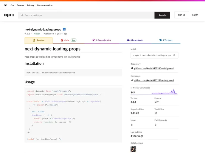 screenshot of Next Dynamic Loading Props