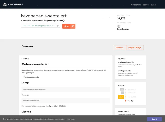 screenshot of Meteor Sweetalert