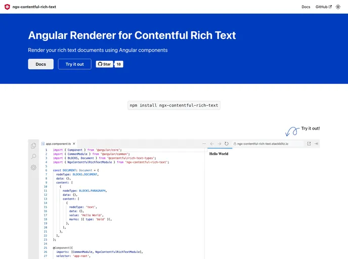 screenshot of Ngx Contentful Rich Text
