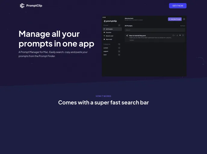 screenshot of Promptclip