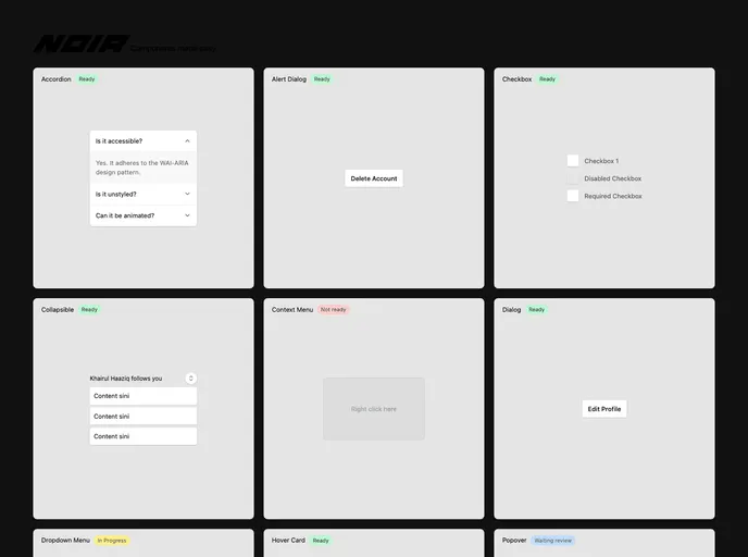 screenshot of Noir UI