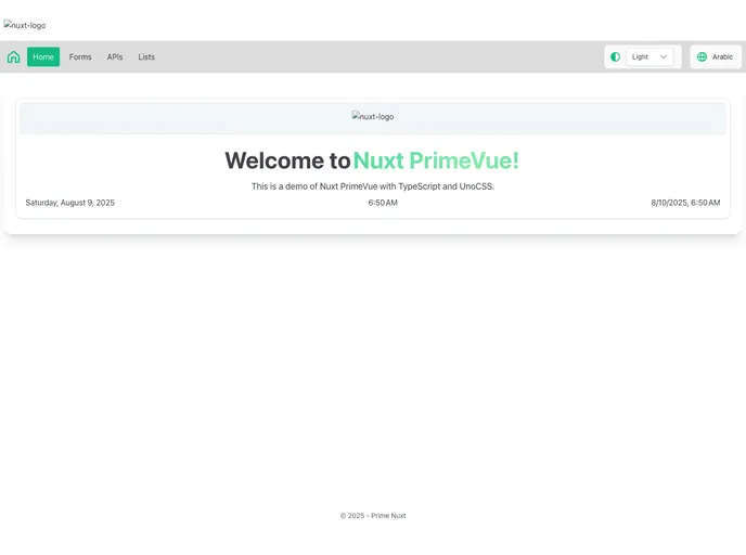 screenshot of PrimeNuxt4 Boilerplate