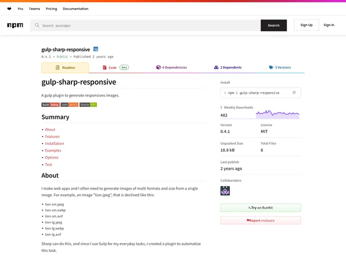 screenshot of Gulp Sharp Responsive
