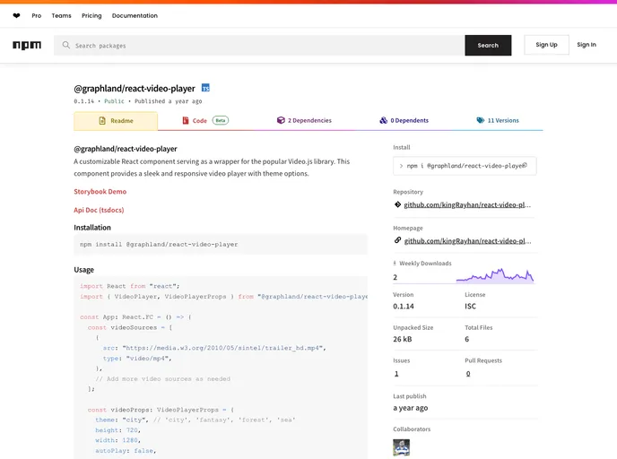 screenshot of React Video Player