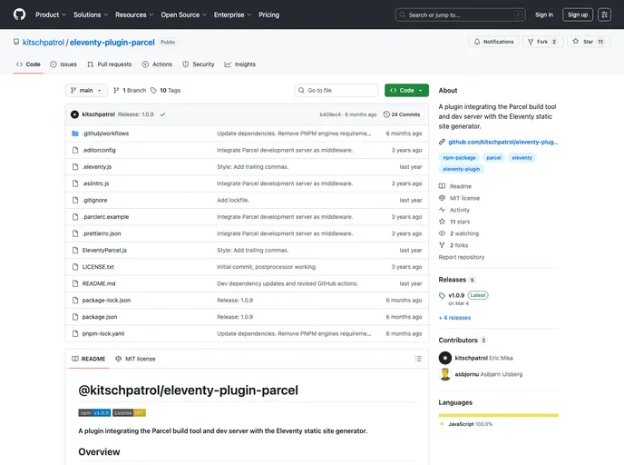 screenshot of Eleventy Plugin Parcel