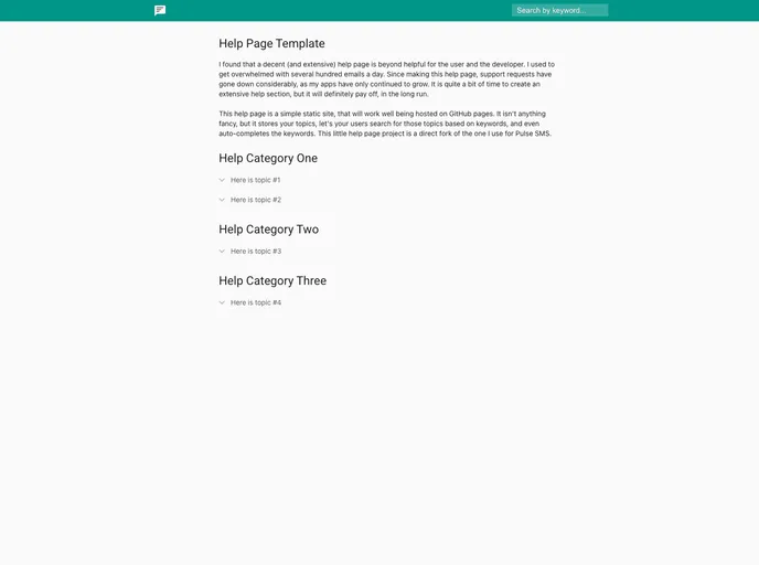 screenshot of Help Site Template