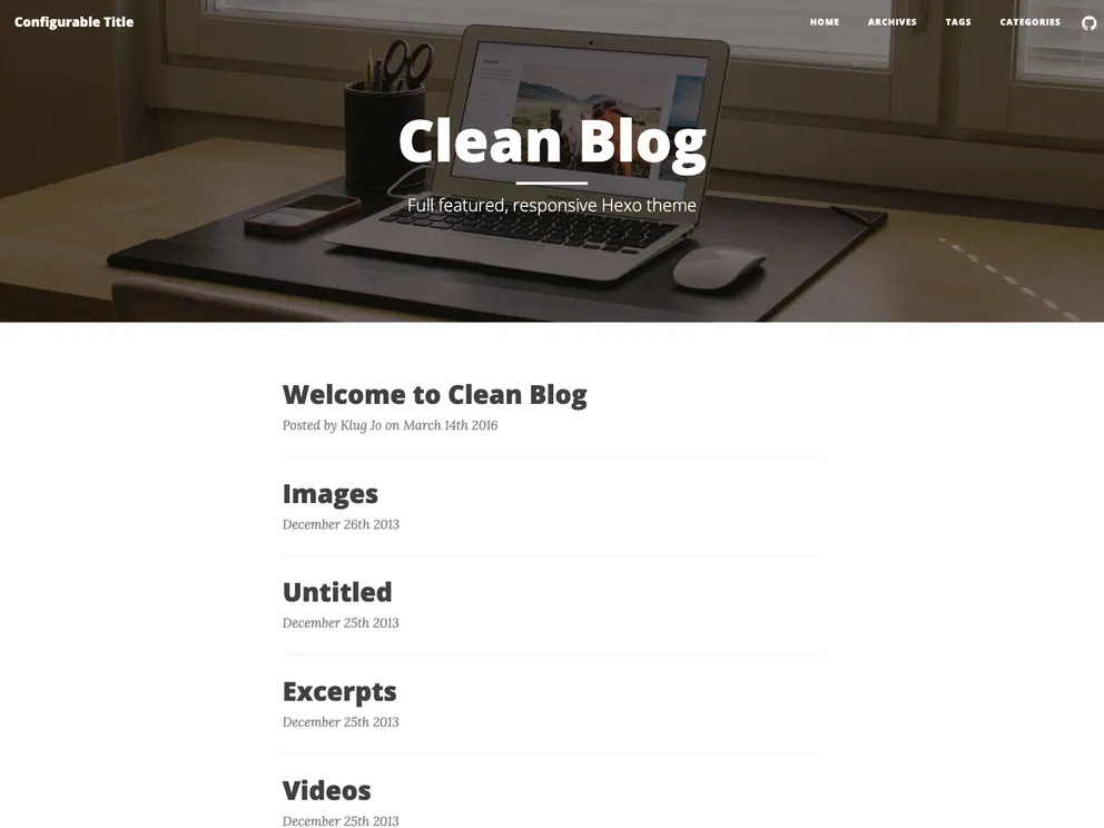 screenshot of Hexo Theme Clean Blog