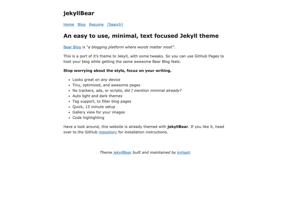 screenshot of JekyllBear
