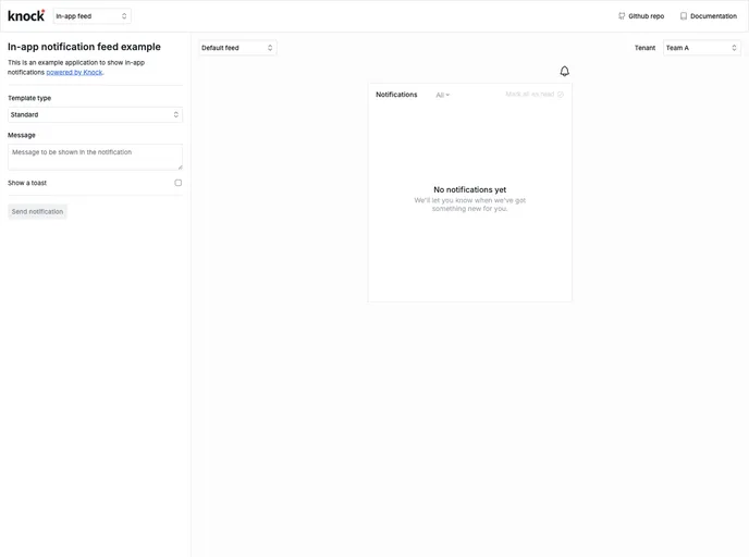 screenshot of In App Notifications Example Nextjs