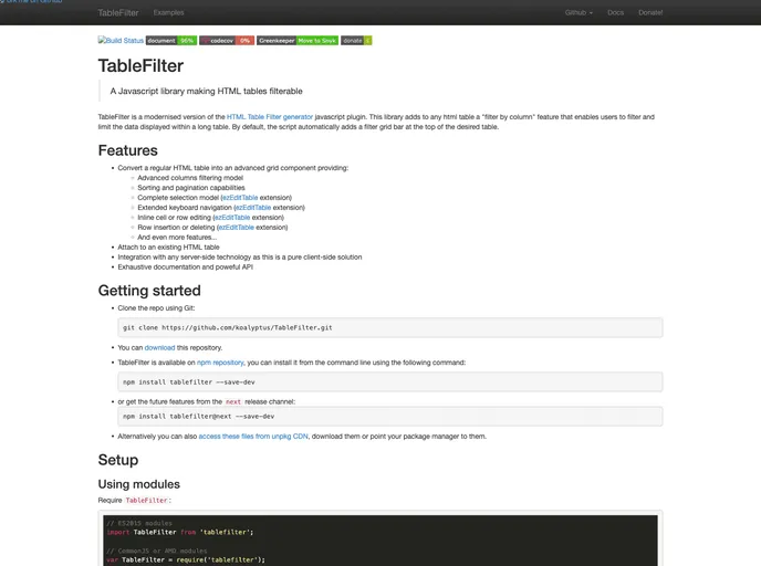 screenshot of TableFilter