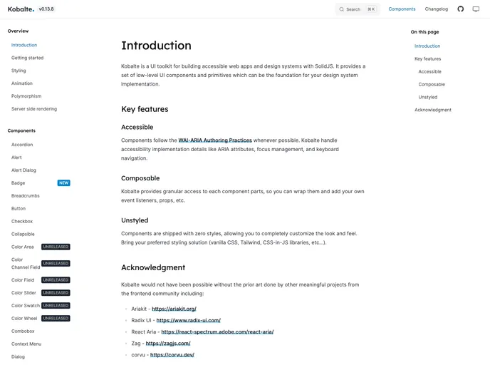 screenshot of Kobalte