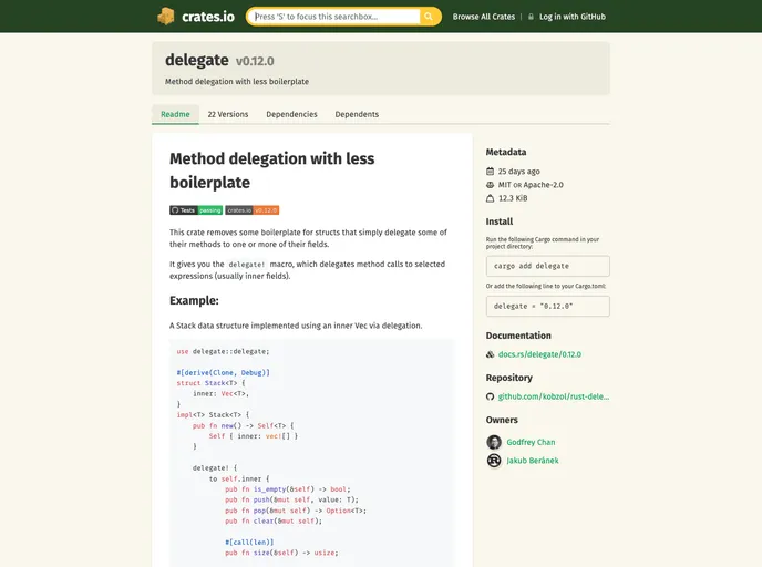 screenshot of Rust Delegate