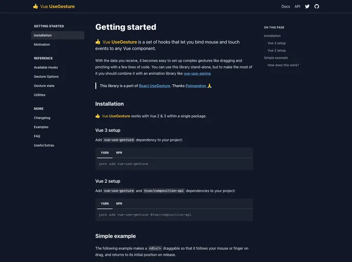 screenshot of Vue Use Gesture