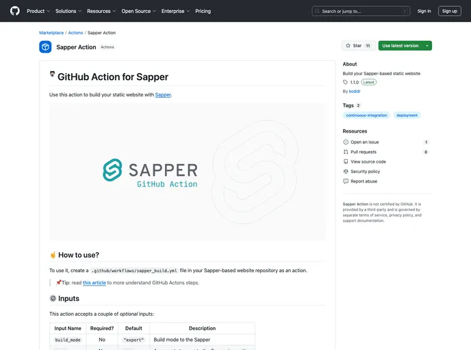 screenshot of Actions Sapper