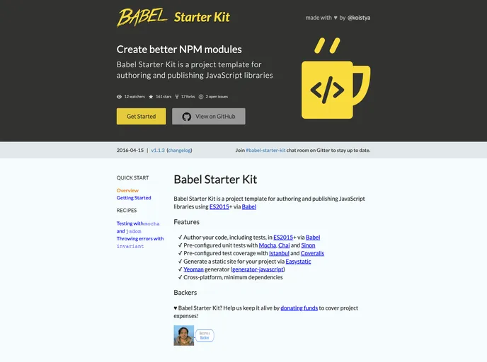 screenshot of Babel Starter Kit