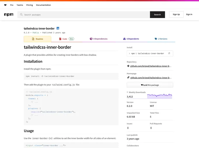 screenshot of Tailwindcss Inner Border