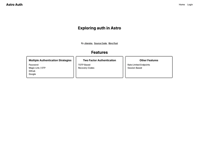 screenshot of Astro Js Auth Oauth Passwordless Credentials