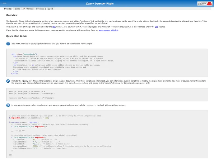 screenshot of Jquery Expander