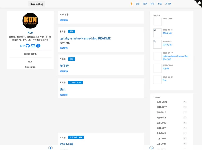 screenshot of Gatsby Starter Icarus Blog