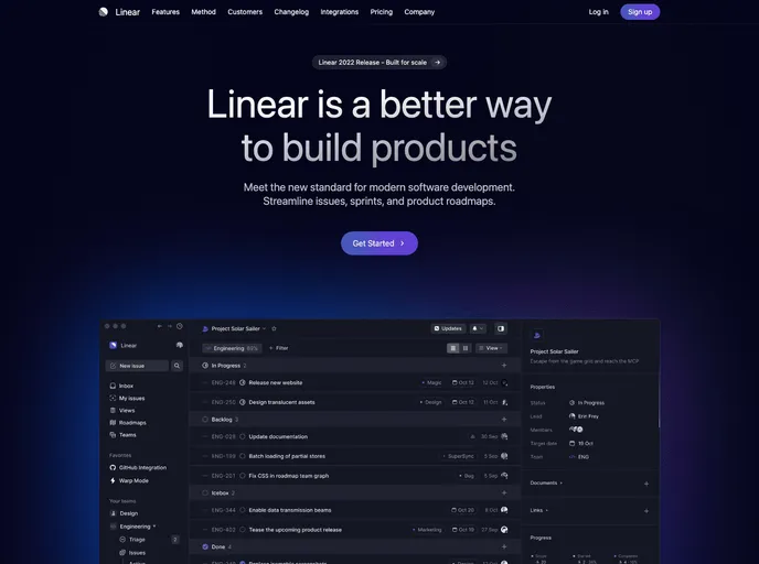 screenshot of Linear Website Rebuild