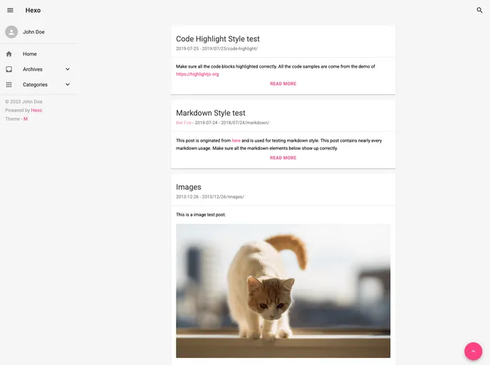 screenshot of Hexo Theme M
