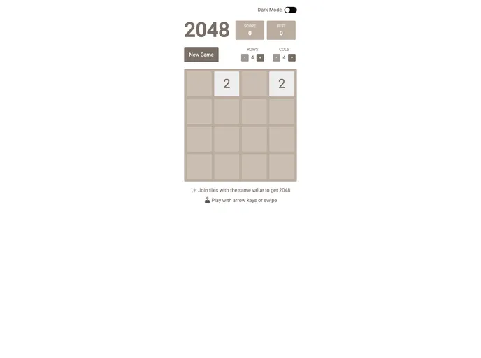 React 2048 screenshot