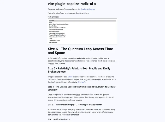 screenshot of Vite Plugin Capsize Radix UI