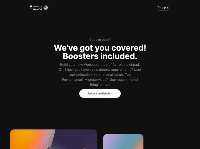 screenshot of Astro Launchpad