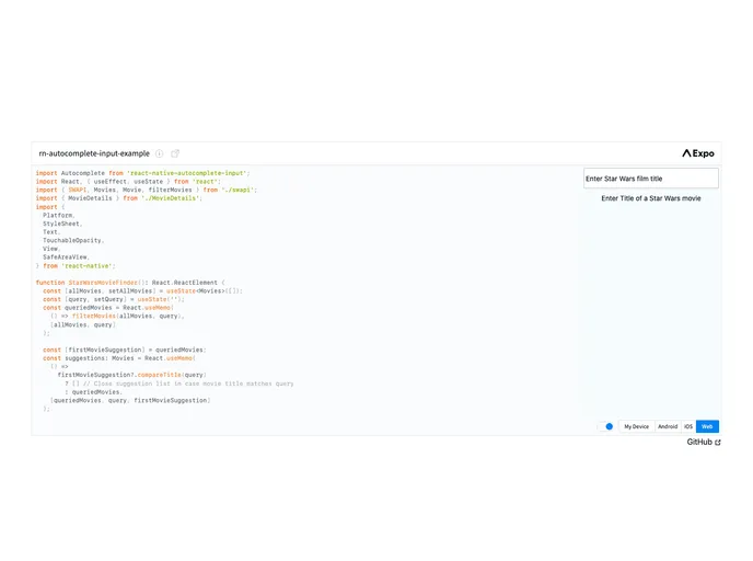 screenshot of React Native Autocomplete Input
