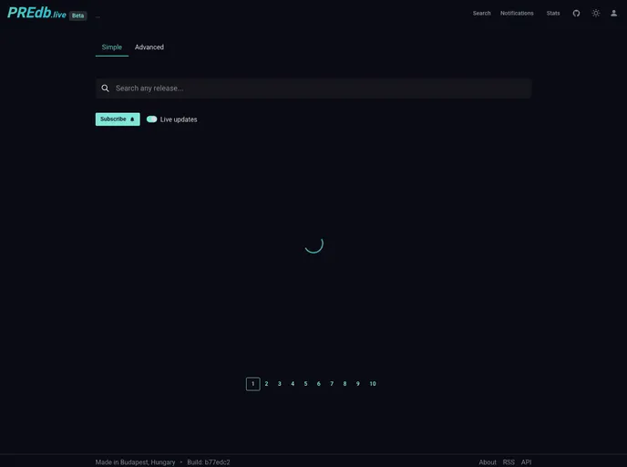 screenshot of Predb Frontend