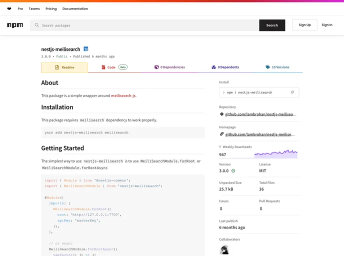 screenshot of Nestjs Meilisearch