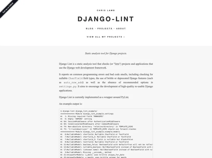 screenshot of Django Lint