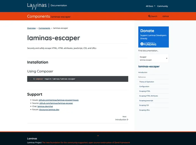 screenshot of Laminas Escaper