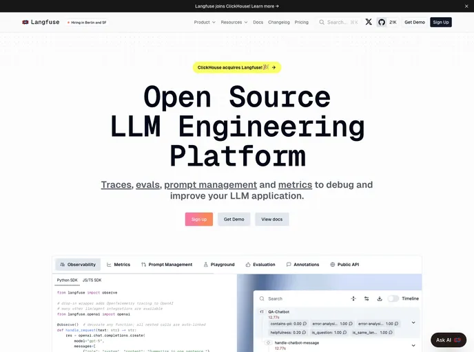 Langfuse Docs screenshot