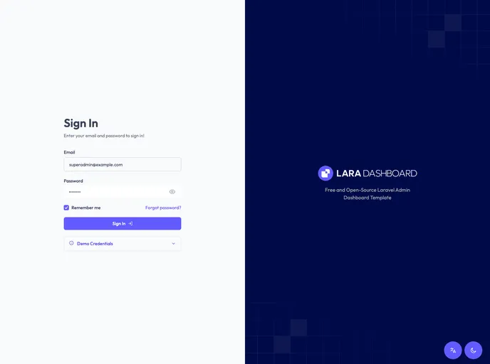 screenshot of Laradashboard