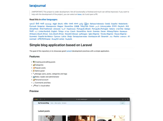 screenshot of Larajournal