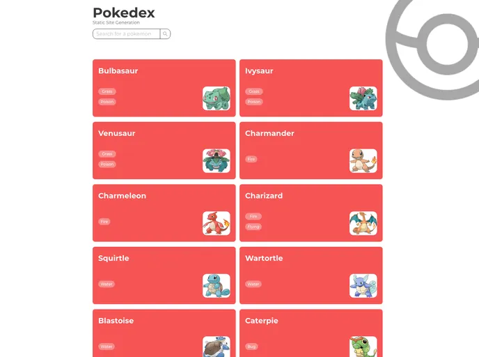 screenshot of Pokedex Nextjs