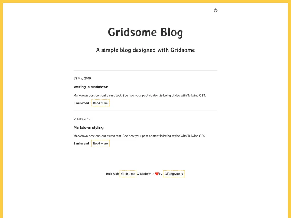 screenshot of Gridsome Minimal Blog