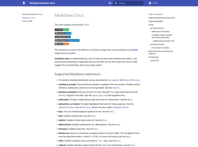 screenshot of Markdown Docs