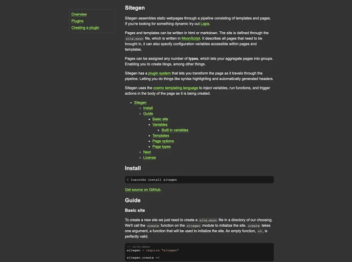 screenshot of Sitegen