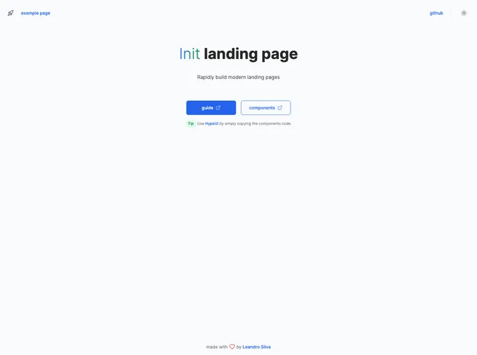 screenshot of Init Landing Page